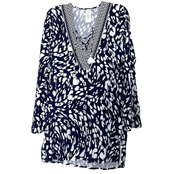 La Blanca Tides Swim Cover-up Tunic Top Small Tassels V-neck Lightweight Beach - Picture 2 of 12